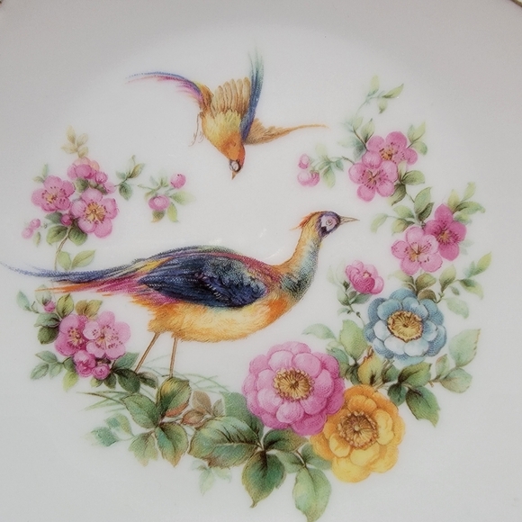 Bavaria Schumann Arzberg Germany Reticulated Plate Pheasants Pink Roses 5 1/2" - Picture 6 of 14